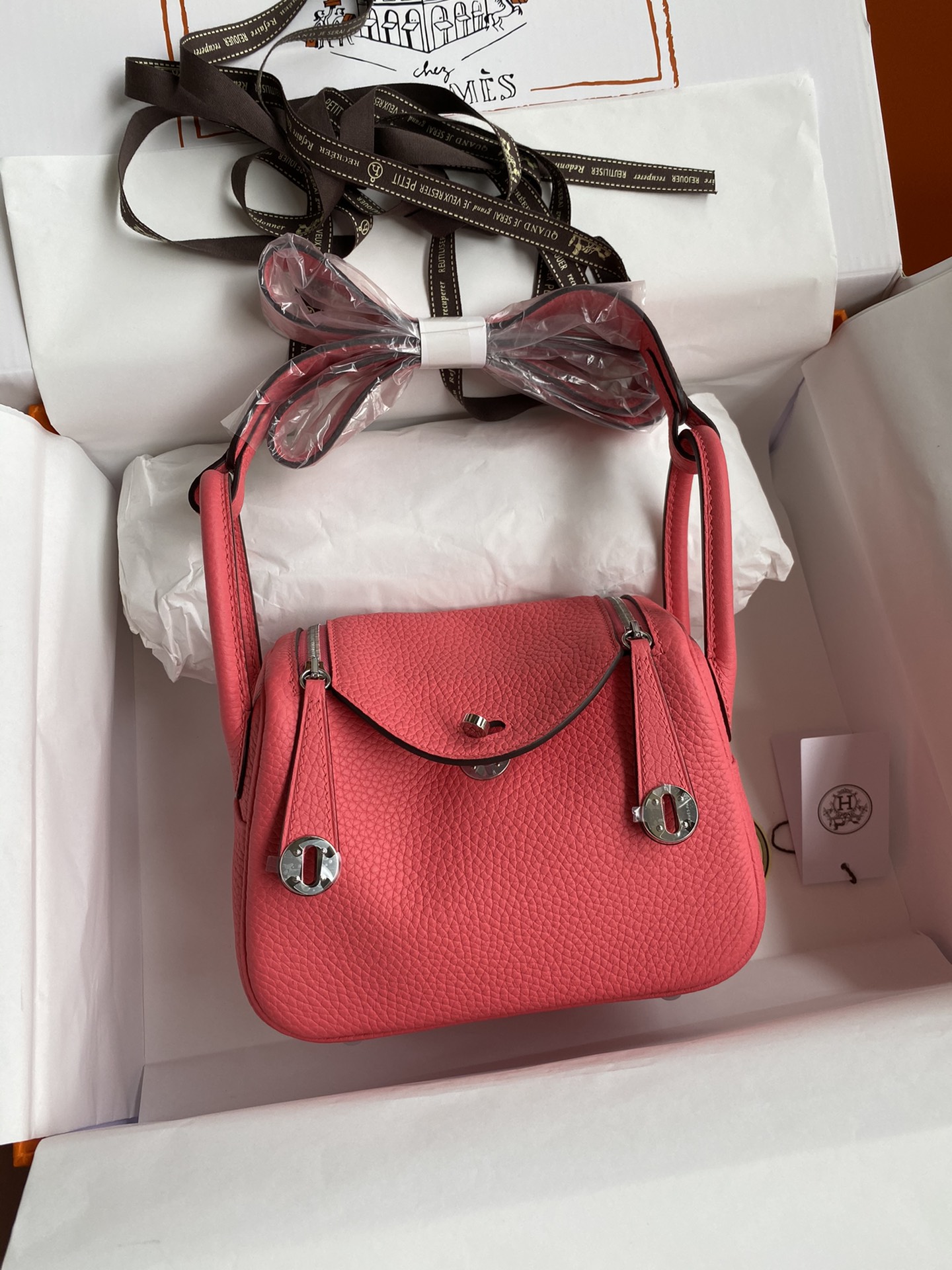 Hermes Mini Lindy 19cm Handbag Shoulder Bag In Rose Red Clemence Leather